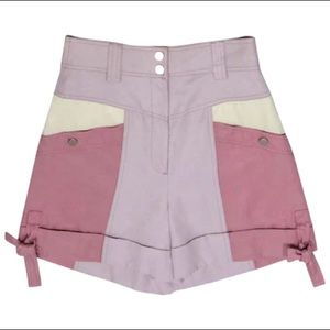 Rebecca Taylor Grey Purple and Cream Color blocked High Waisted Shorts